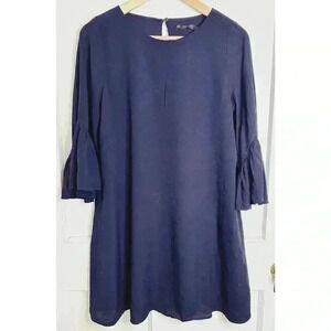 Zara Navy Blue Dress  with 3/4 Bell Ruffle Sleeves Size M